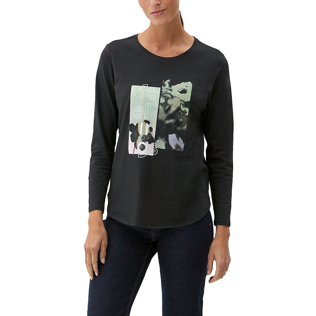 s.Oliver Baumwoll-Shirt mit Effektprint T-Shirts schwarz