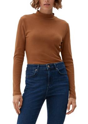 s.Oliver Longsleeve mit Stehkragen T-Shirts braun