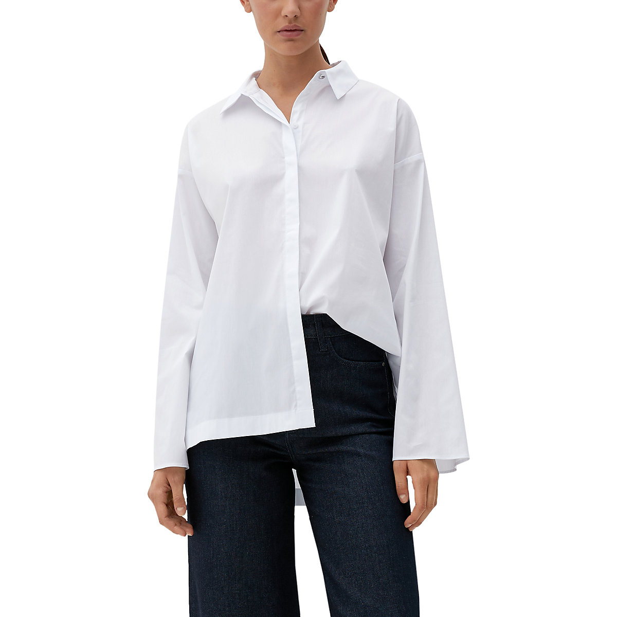 s.Oliver BLACK LABEL Popeline-Bluse aus Baumwollstretch Langarmblusen weiß