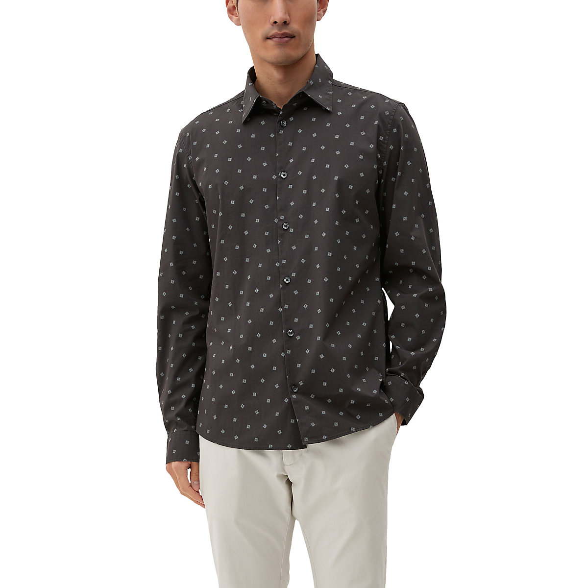 s.Oliver Slim: Hemd aus Baumwollstretch Langarmhemden grau