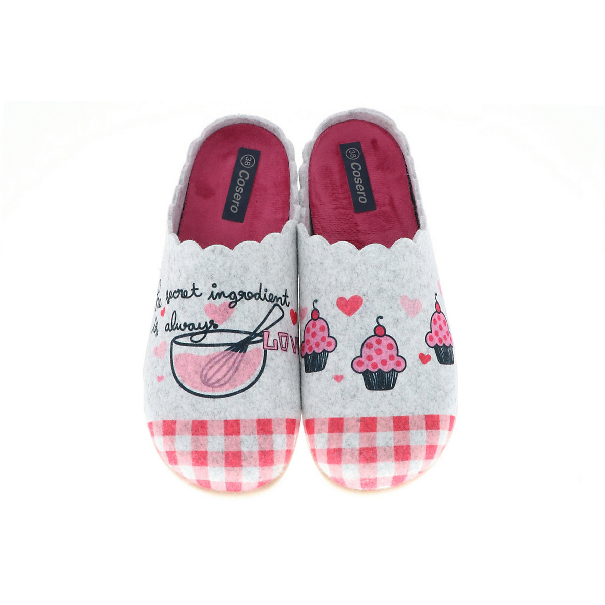 Cosero Damen Hausschuhe Pantoletten Pantoffeln Muffin Love grau/pink/mehrfarbig grau
