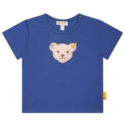 Steiff Baby T-Shirt Basic Kurzarm Teddy-Applikation Cotton Stretch uni Langarmshirts für Kinder blau