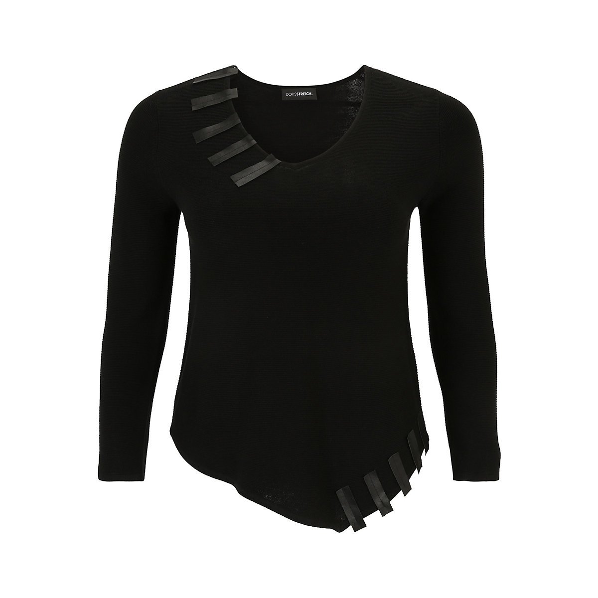 Doris Streich Strickpullover Pullover mit asymmetrischem Saum Pullover schwarz