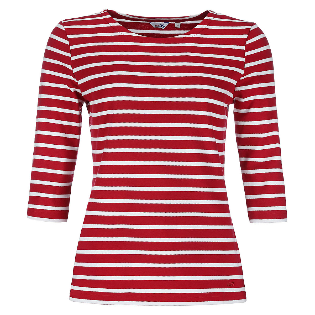 modAS Bretonisches Shirt mit 3/4-Arm und Streifen Ringelshirt mit Rundhalsausschnitt (02) rot / weiß rot/weiß