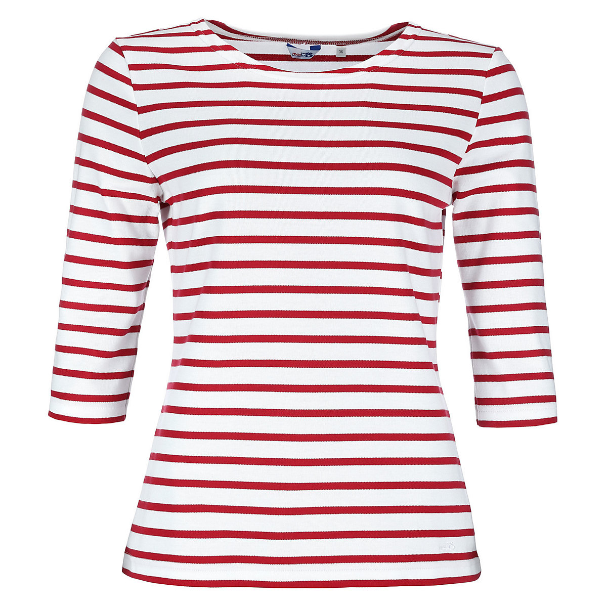 modAS Bretonisches Shirt mit 3/4-Arm und Streifen Ringelshirt mit Rundhalsausschnitt (03) weiß / rot rot/weiß