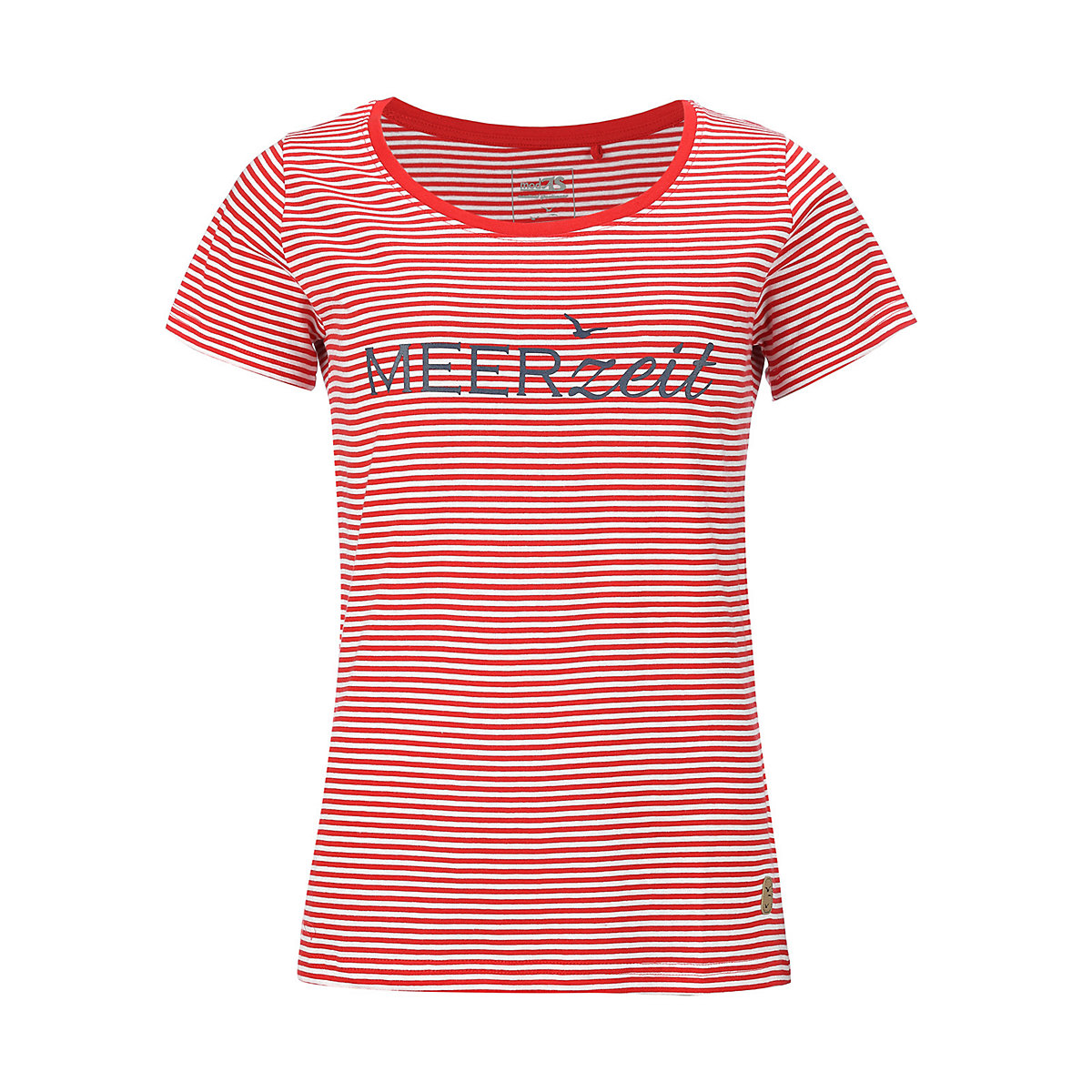 modAS T-Shirt gestreift mit Aufdruck Meerzeit Kurzarm-Shirt mit Streifen & Rundhals (02) rot / weiß rot/weiß