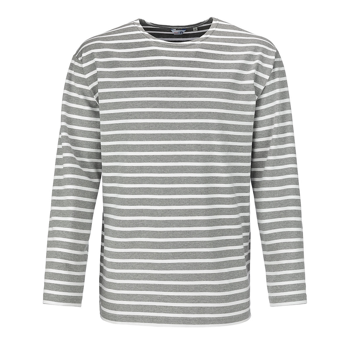 modAS Bretonisches Shirt mit Streifen Gestreiftes Langarm-Shirt Rundhalsausschnitt (91) grau-melange / weiß grau/weiß