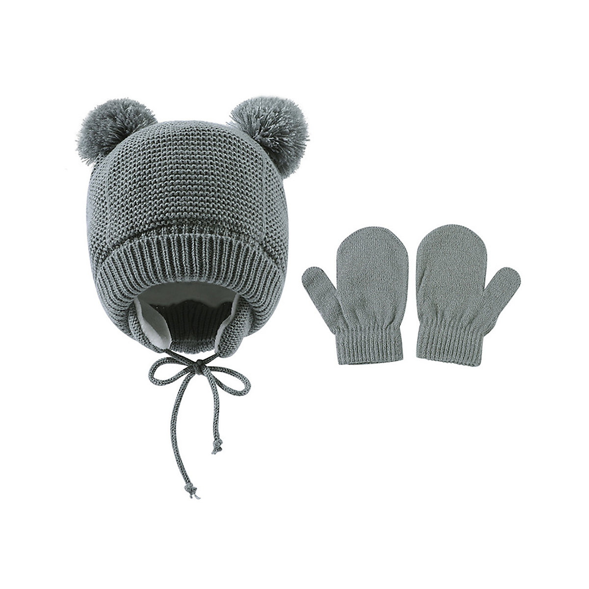 Vicabo Winter Mütze und Handschuhe Set Winter Strickmütze Mützen für Kinder grau