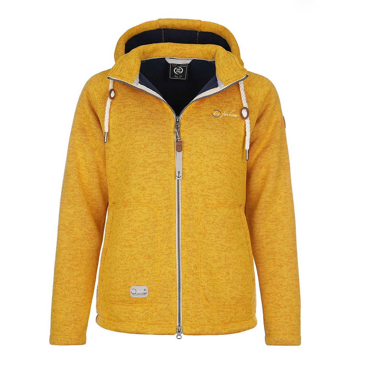 Dry Fashion Wollfleece-Jacke Föhr Fleecejacke Kapuze und Bund mit Kordel verstellbar gelb gelb