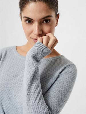 VERO MODA Feinstrick Pullover Struktur Rundhals Longsleeve VMCARE hellblau