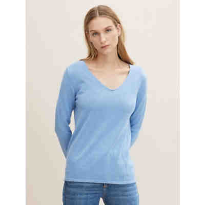 Dünner Strickpullover Basic V-Ausschnitt Stretch Sweater
