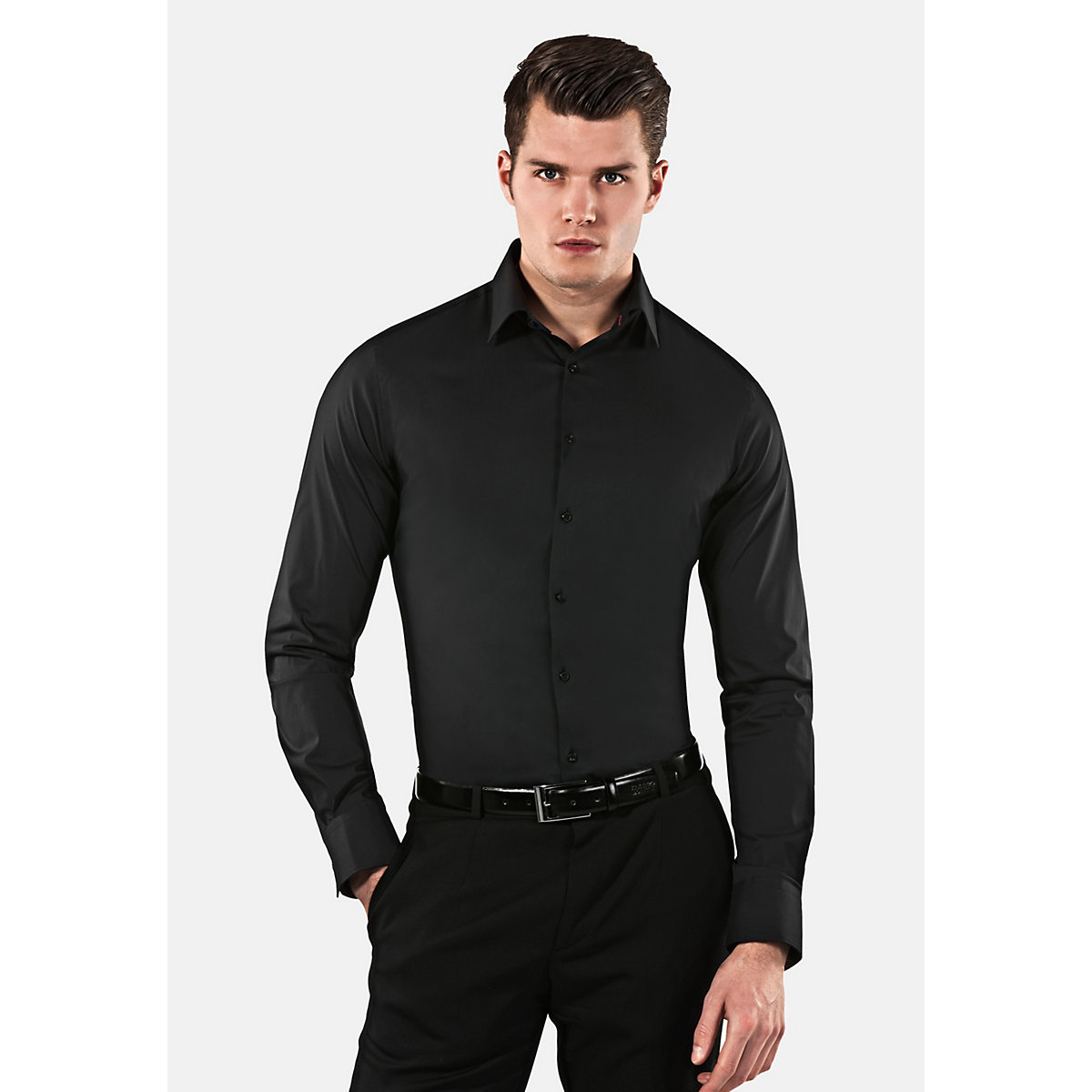 VINCENZO BORETTI Hemd super tailliert stretch schwarz