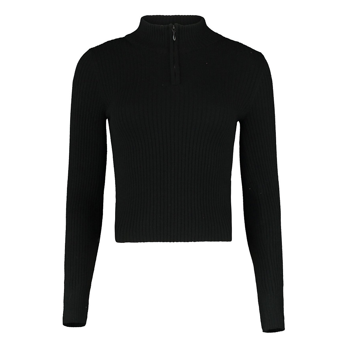 Hailys Dünner Feinstrick Pullover Half-Zip Stehkragen Sweater FLORA schwarz