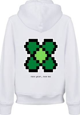 F4NT4STIC Silvester Happy New Year Pixel Kleeblatt Kapuzenpullover weiß