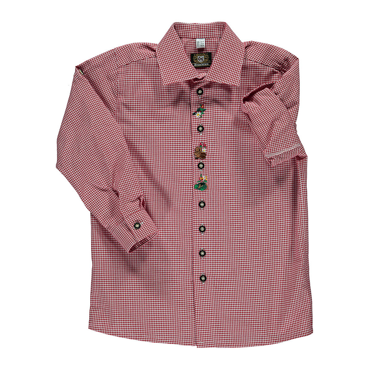 OS Trachten Kinder Jungen Langarm Trachtenhemd mit Edelweiß-Stickerei auf der Knopfleiste Samku für Jungen rot