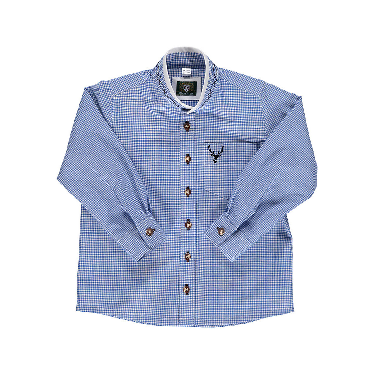 OS Trachten Kinder Jungen Langarm Trachtenhemd mit Hirsch-Stickerei auf der Brusttasche Smaku für Jungen blau