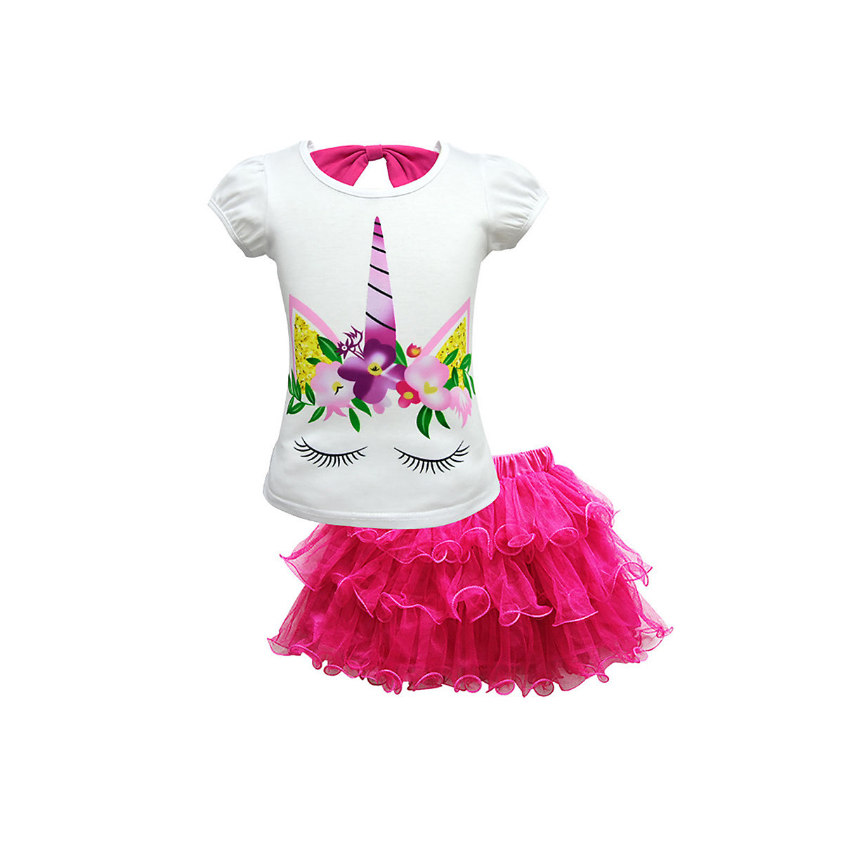 frler frler Einhorn Kleid Set Rock + T-Shirt Kleider für Mädchen rosa/rot