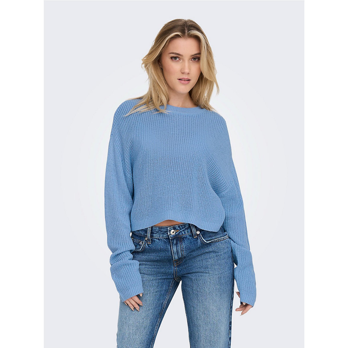 ONLY Cropped Rippstrick Pullover Kurzer Langarm Sweater ONLMALAVI blau