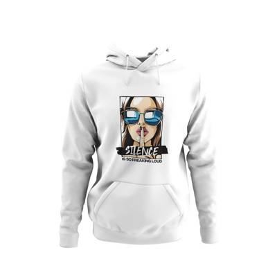 mamino Damen Hoodie -SILENCE Kapuzenpullover weiß
