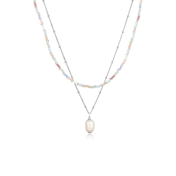 Elli Halskette Layer Süßwasserperle Barock Glas Beads 925 Silber Halsketten