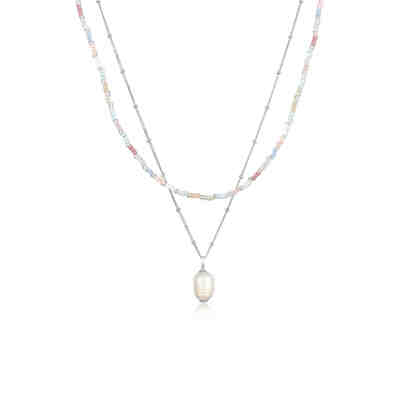 Elli Halskette Layer Süßwasserperle Barock Glas Beads 925 Silber Halsketten