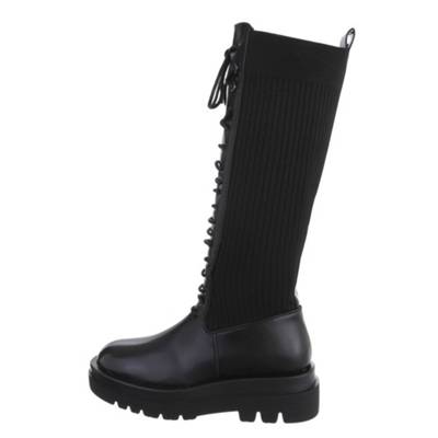 Ital-Design Plateaustiefel Lochschnürung Blockabsatz Used Look schwarz GB11065