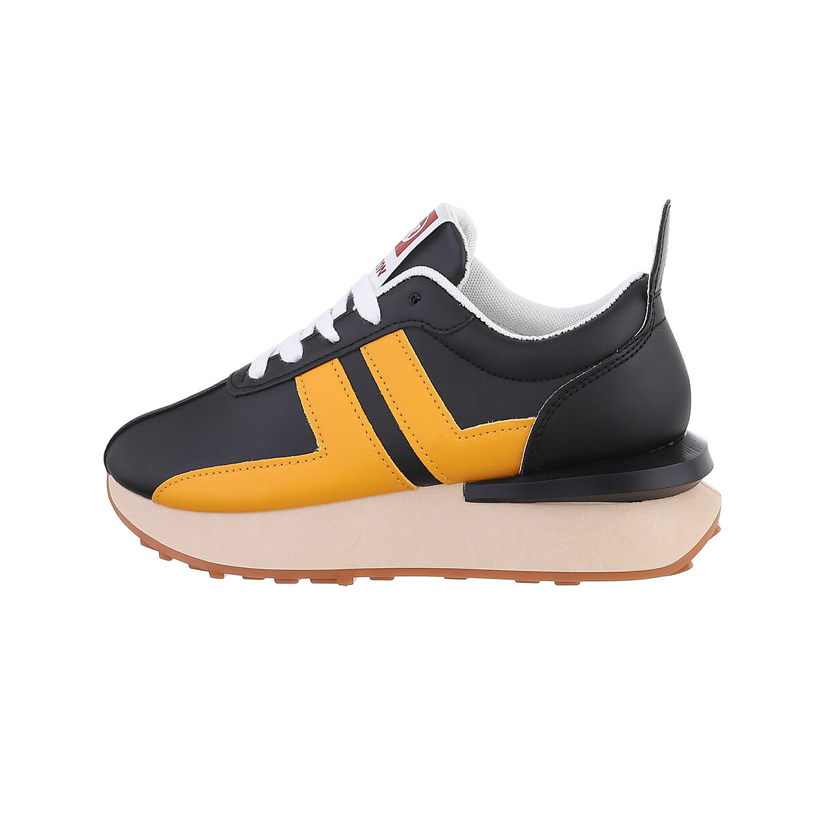 Ital-Design Sneakers Low Lochschnürung Flach schwarz/gelb