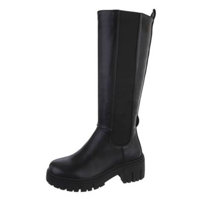 Ital-Design Plateaustiefel Reißverschluss Blockabsatz Kette schwarz