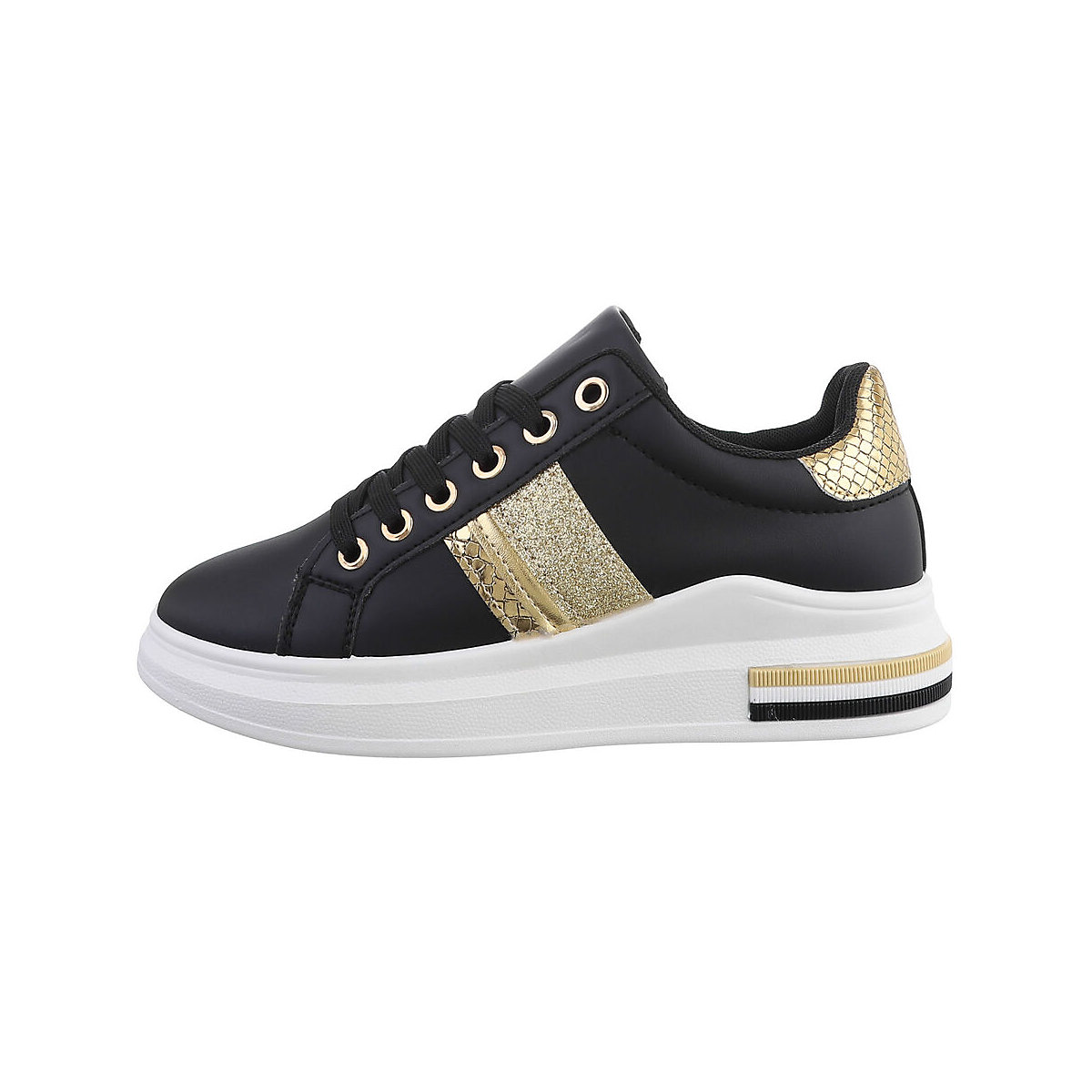 Ital-Design Sneakers Low Lochschnürung Keilabsatz/Wedge Metallisch schwarz/gold
