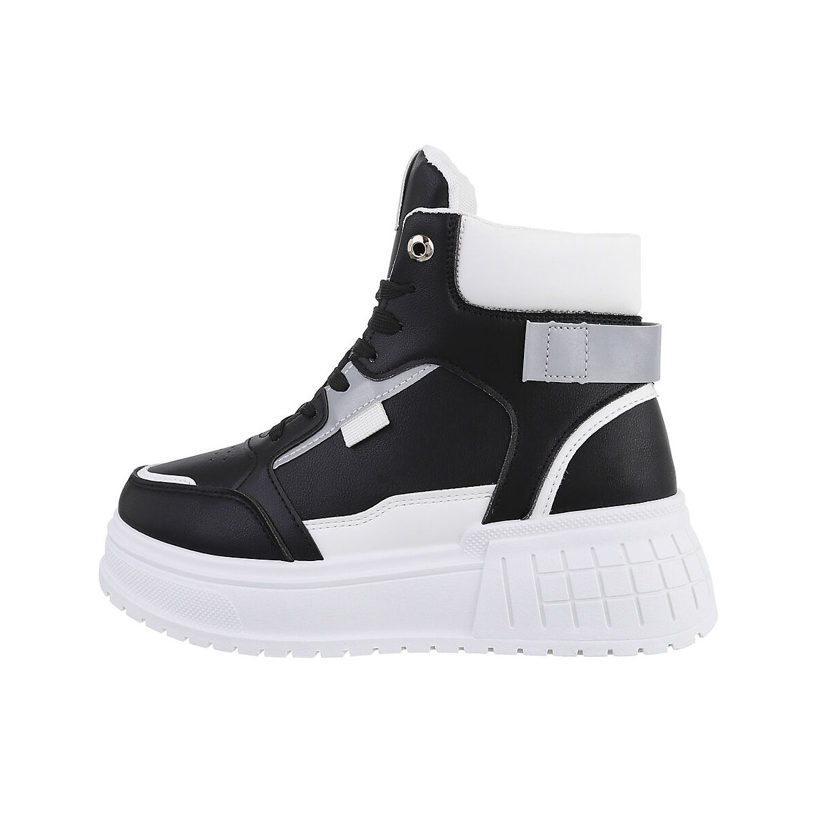 Ital-Design Sneakers High Lochschnürung Keilabsatz/Wedge schwarz/weiß