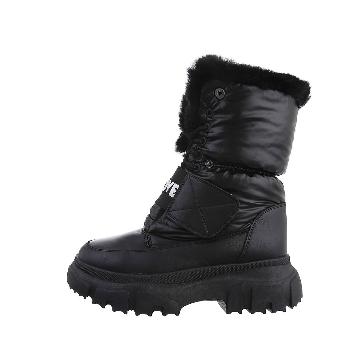 Ital-Design Plateaustiefel Klettverschluss Blockabsatz Dekofell schwarz Ital-Design Plateaustiefel Klettverschluss Blockabsatz Dekofell schwarz