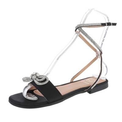 Ital-Design Riemchensandalen Schnalle Blockabsatz Riemen Strass schwarz