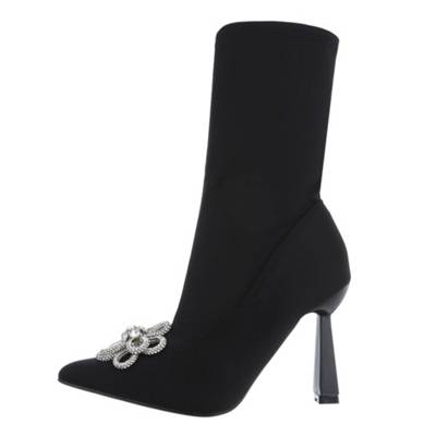 Ital-Design High-Heel Stiefeletten Reißverschluss Pfennig-/Stilettoabsatz Strass schwarz
