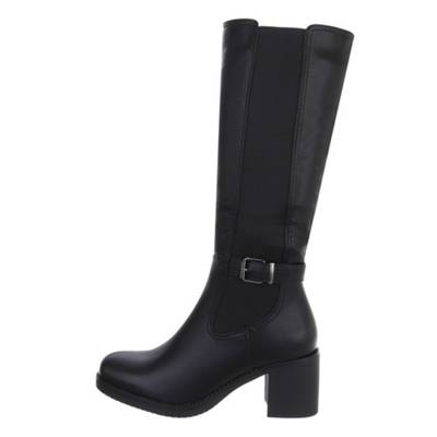 Ital-Design Klassische Stiefel Reißverschluss Blockabsatz Used Look Dekoschnallen schwarz