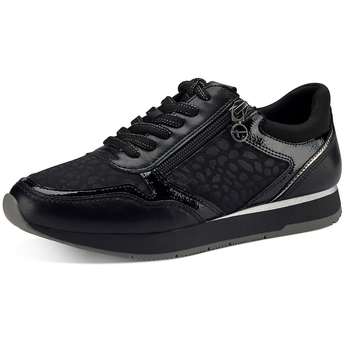 Tamaris Damen Low Sneaker Low Top 1-23603-20 Schwarz 085 Black Uni Comb Textil/Synthetik Sneakers Low schwarz