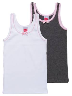 Sweety for Kids 2er Sparpack Mädchen Achselhemd Doppelripp Unterhemden für Mädchen grau/weiß