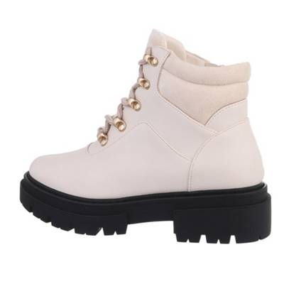 Ital-Design Schnürstiefeletten Lochschnürung Blockabsatz beige