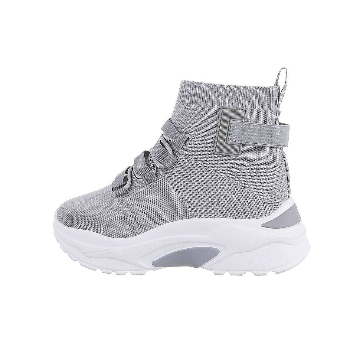 Ital-Design Sneakers High Lochschnürung Flach grau