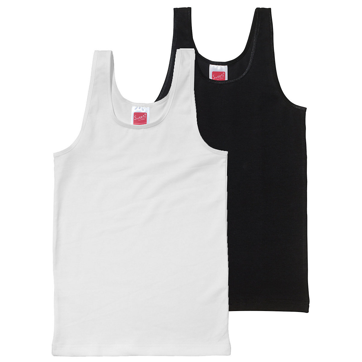 Sweety for Kids 2er Sparpack Mädchen Achselhemd Single Jersey Unterhemden für Mädchen schwarz/weiß