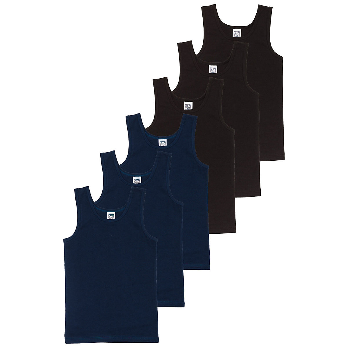 Sweety for Kids 6er Sparpack Knaben Sportshirt Single Jersey Unterhemden für Jungen blau/schwarz