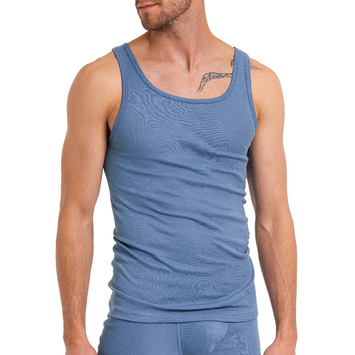 Kumpf Body Fashion 4er Sparpack Herren Unterhemd Bio Cotton Unterhemden blau/rot