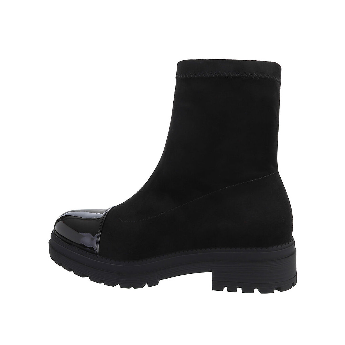 Ital-Design Flache Stiefeletten Reißverschluss Blockabsatz schwarz Ital-Design Flache Stiefeletten Reißverschluss Blockabsatz schwarz