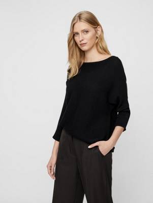 VERO MODA Eleganter 3/4 Arm Rippstrick Pullover VMNORA schwarz