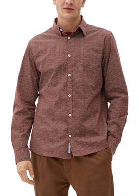 s.Oliver Slim: Hemd mit Allover-Print Langarmhemden braun