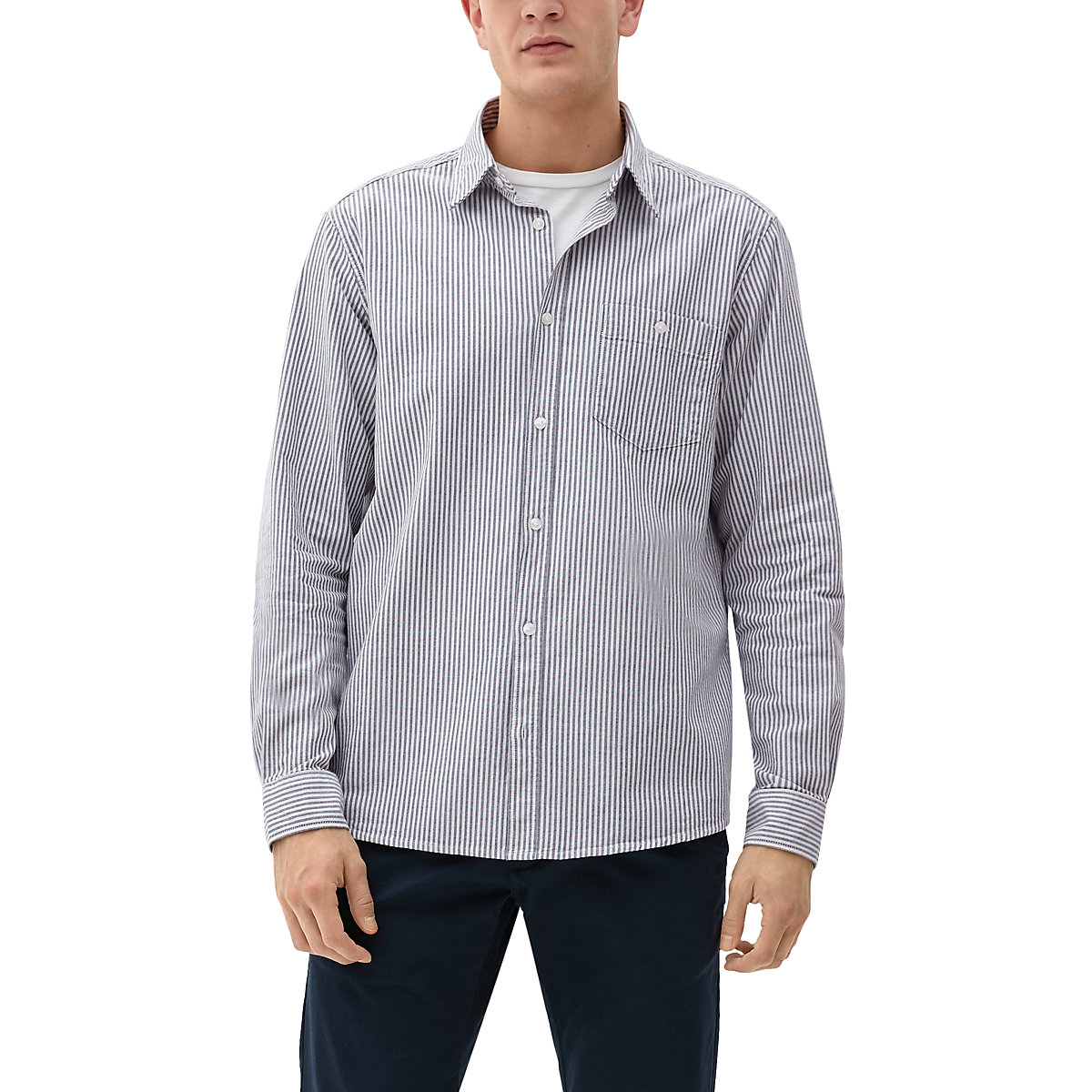 s.Oliver Regular: Hemd mit Kentkragen Langarmhemden grau/weiß