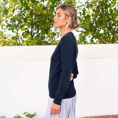 Giesswein Giesswein Wollpullover Light V-Ausschnitt Damen Kapuzenpullover dunkelblau SE11953