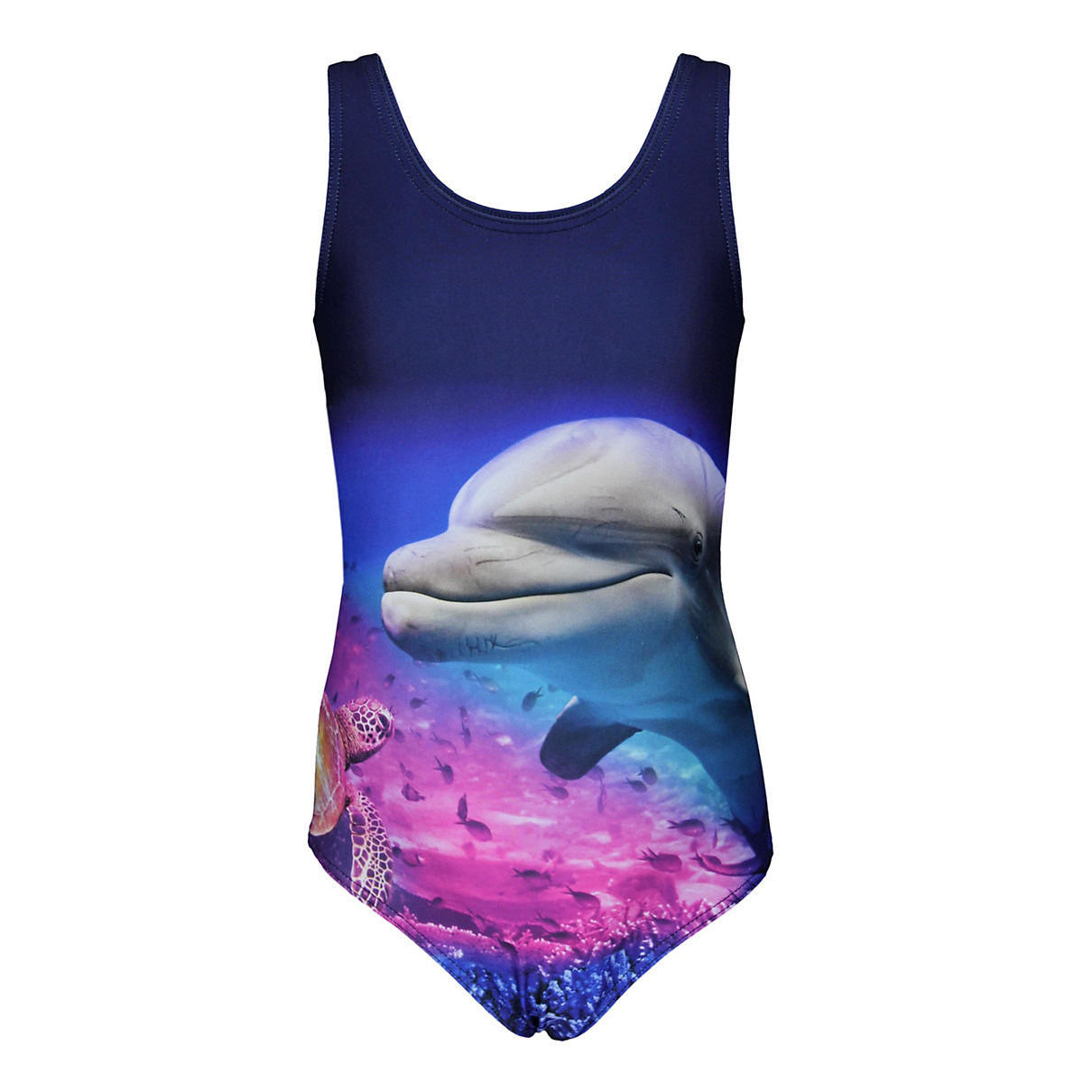 Aquarti Mädchen Badeanzug mit Ringerrücken Print für Mädchen dunkelblau