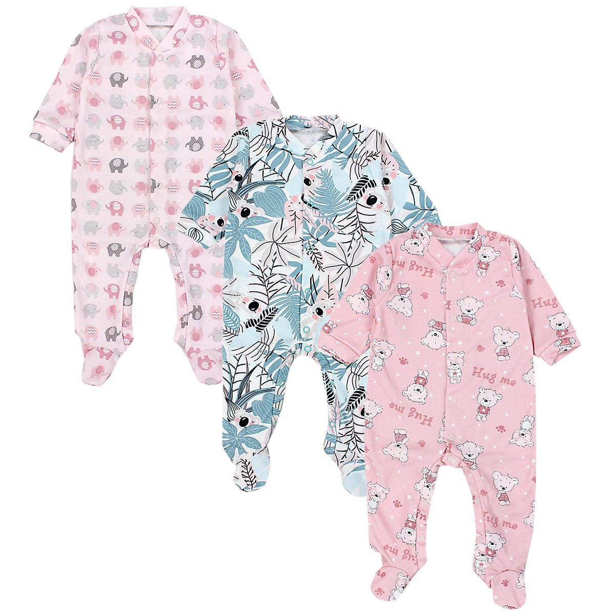 TupTam Baby Mädchen Schlafstrampler mit Fuß 3er Pack für Mädchen rosa/blau