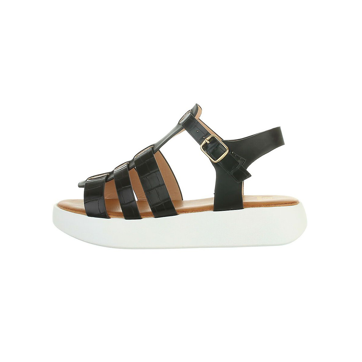 Ital-Design Riemchensandalen Knöchelriemen Flach Metallisch Riemen schwarz Ital-Design Riemchensandalen Knöchelriemen Flach Metallisch Riemen schwarz