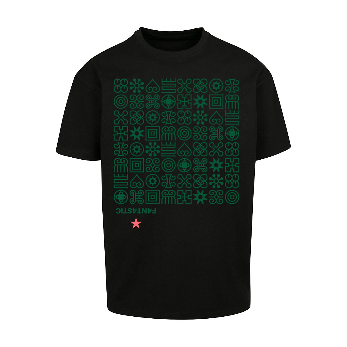 F4NT4STIC Muster Grün Symbole T-Shirts schwarz